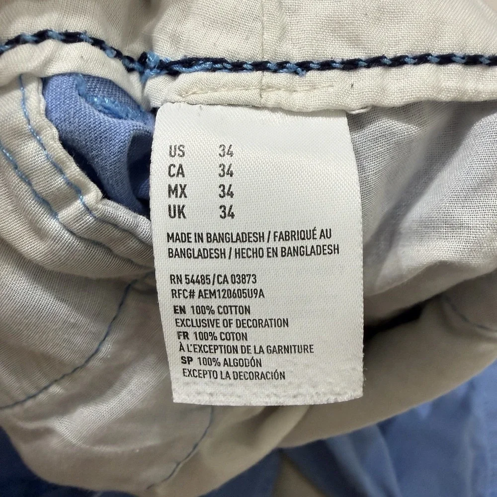 American Eagle Classic Chino Shorts Mens 34 Blue Cotton Flat Front Casual Preppy